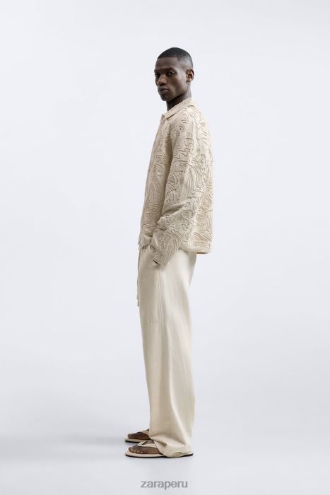 Zara hombres sobrecamisa con bordado en relieve BDP8J1176 ropa beige