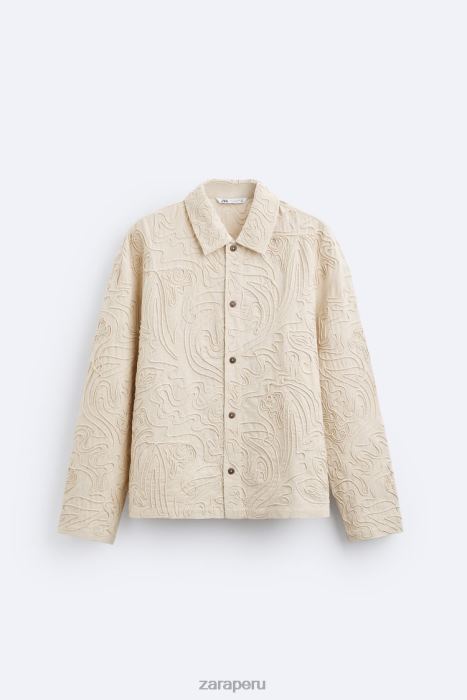 Zara hombres sobrecamisa con bordado en relieve BDP8J1176 ropa beige