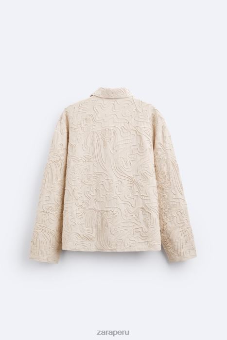 Zara hombres sobrecamisa con bordado en relieve BDP8J1176 ropa beige
