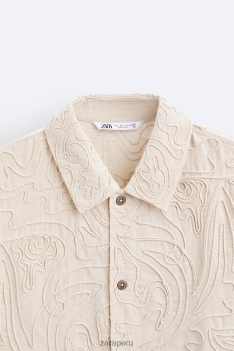 Zara hombres sobrecamisa con bordado en relieve BDP8J1176 ropa beige