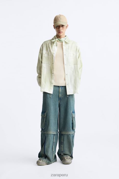 Zara hombres sobrecamisa con estampado de pintura BDP8J1190 ropa crudo/caqui