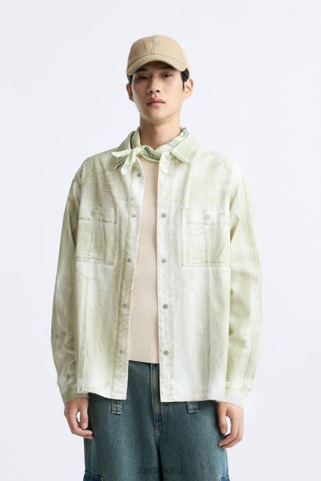 Zara hombres sobrecamisa con estampado de pintura BDP8J1190 ropa crudo/caqui