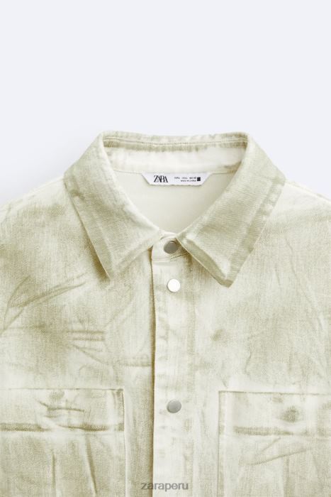 Zara hombres sobrecamisa con estampado de pintura BDP8J1190 ropa crudo/caqui