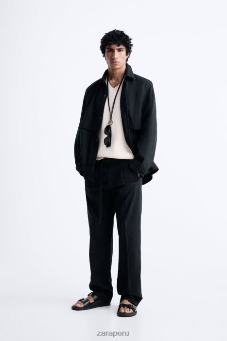 Zara hombres sobrecamisa de algodón - lino BDP8J1173 ropa gris antracita