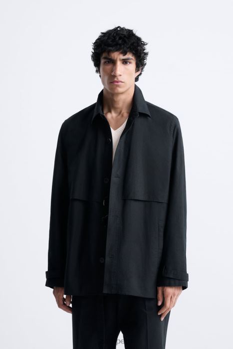 Zara hombres sobrecamisa de algodón - lino BDP8J1173 ropa gris antracita