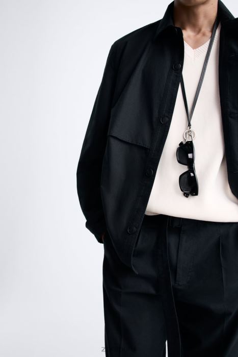 Zara hombres sobrecamisa de algodón - lino BDP8J1173 ropa gris antracita