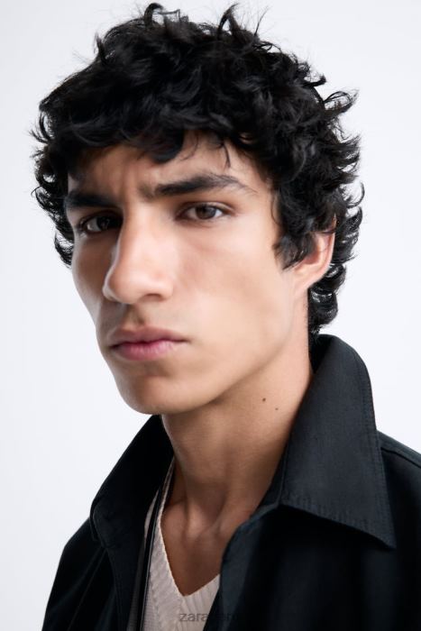 Zara hombres sobrecamisa de algodón - lino BDP8J1173 ropa gris antracita