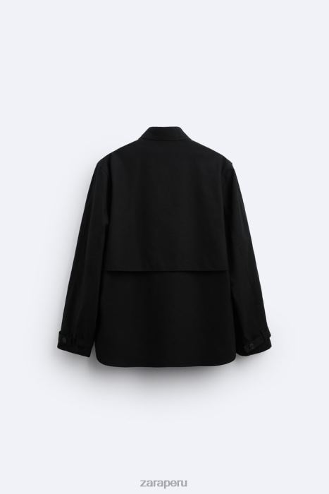 Zara hombres sobrecamisa de algodón - lino BDP8J1173 ropa gris antracita