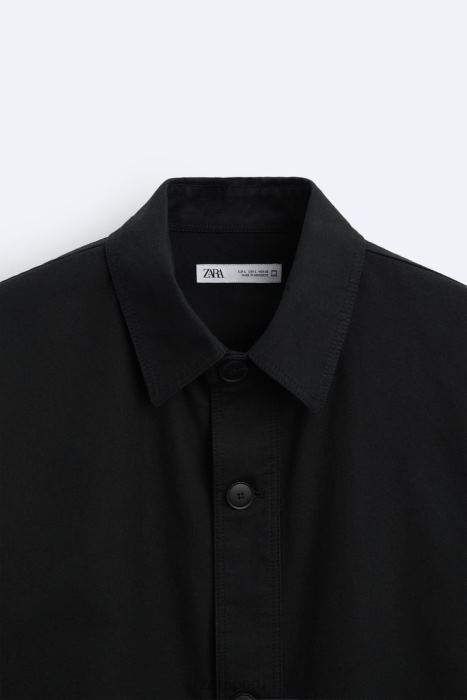 Zara hombres sobrecamisa de algodón - lino BDP8J1173 ropa gris antracita