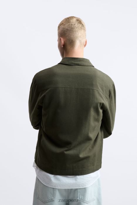Zara hombres sobrecamisa de lino y algodón BDP8J1172 ropa caqui