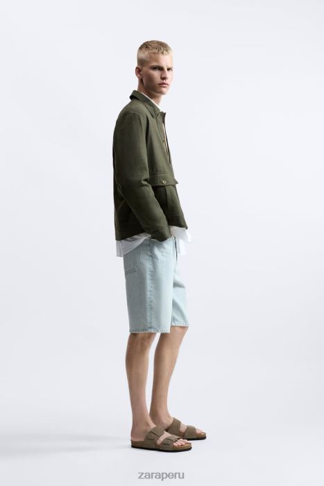 Zara hombres sobrecamisa de lino y algodón BDP8J1172 ropa caqui