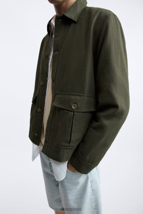 Zara hombres sobrecamisa de lino y algodón BDP8J1172 ropa caqui