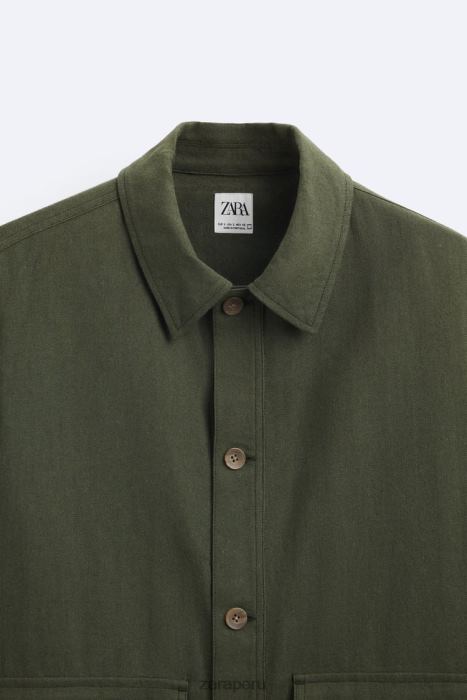 Zara hombres sobrecamisa de lino y algodón BDP8J1172 ropa caqui