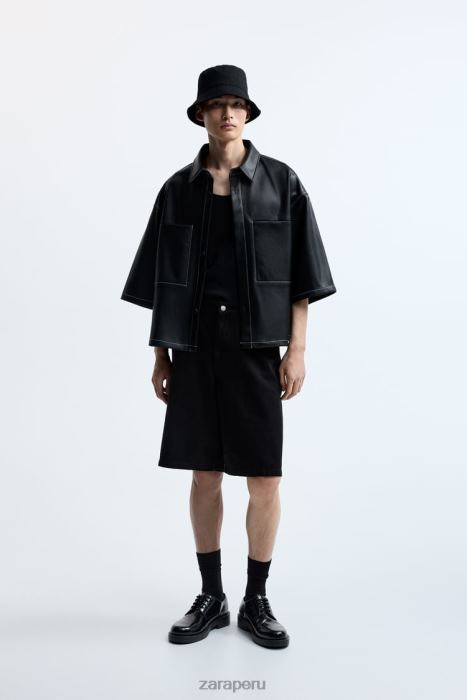 Zara hombres sobrecamisa de piel sintética BDP8J1181 ropa negro
