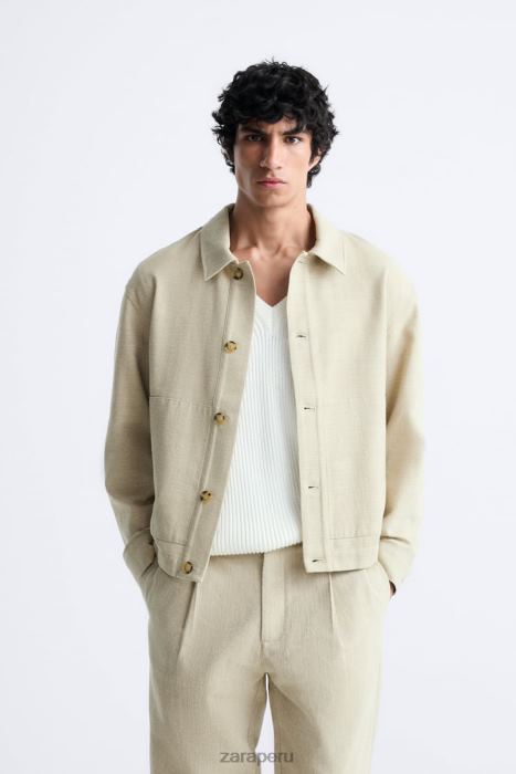 Zara hombres sobrecamisa de tejido texturizado rústico BDP8J1174 ropa marrón topo