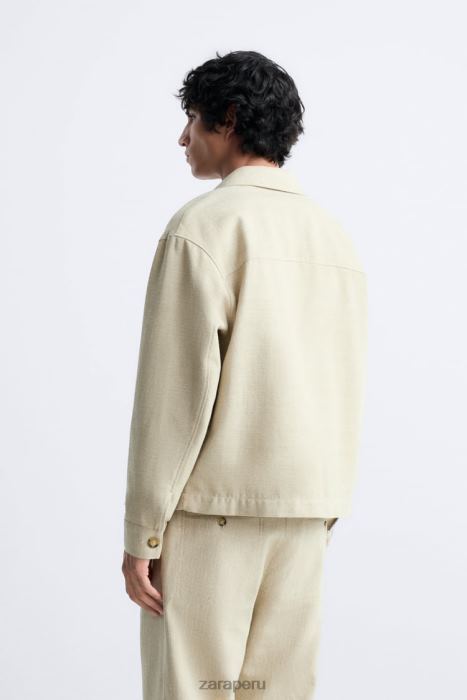 Zara hombres sobrecamisa de tejido texturizado rústico BDP8J1174 ropa marrón topo