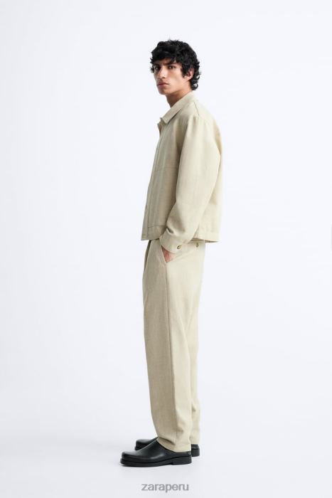 Zara hombres sobrecamisa de tejido texturizado rústico BDP8J1174 ropa marrón topo