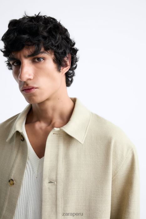 Zara hombres sobrecamisa de tejido texturizado rústico BDP8J1174 ropa marrón topo