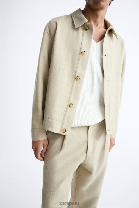 Zara hombres sobrecamisa de tejido texturizado rústico BDP8J1174 ropa marrón topo