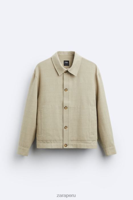 Zara hombres sobrecamisa de tejido texturizado rústico BDP8J1174 ropa marrón topo