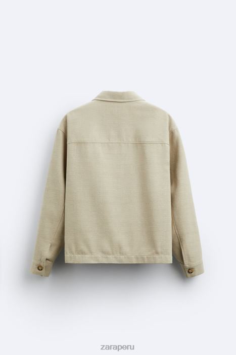 Zara hombres sobrecamisa de tejido texturizado rústico BDP8J1174 ropa marrón topo