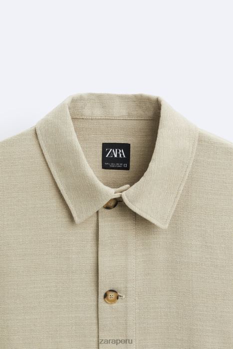 Zara hombres sobrecamisa de tejido texturizado rústico BDP8J1174 ropa marrón topo
