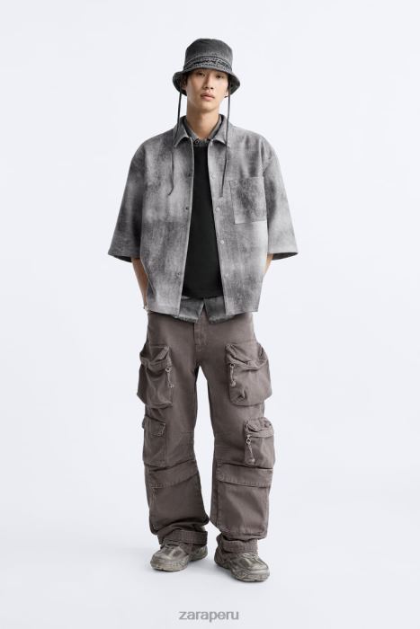 Zara hombres sobrecamisa lavada de ante sintético BDP8J1169 ropa gris antracita