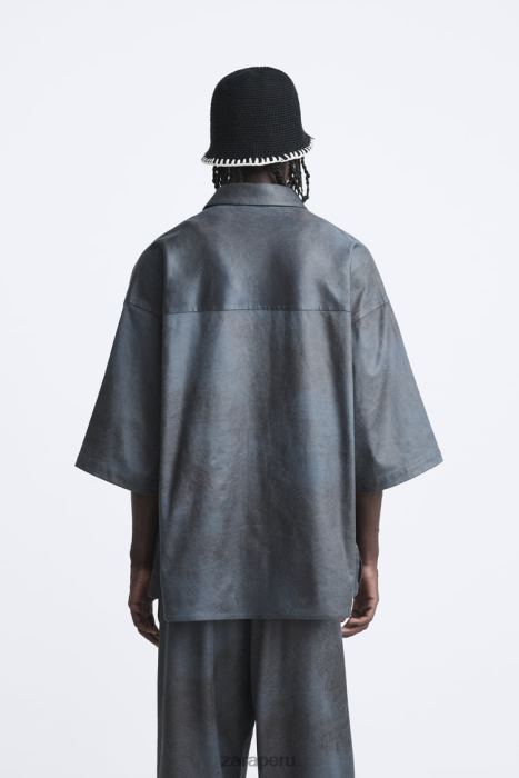 Zara hombres sobrecamisa lavada de ante sintético BDP8J1171 ropa gris