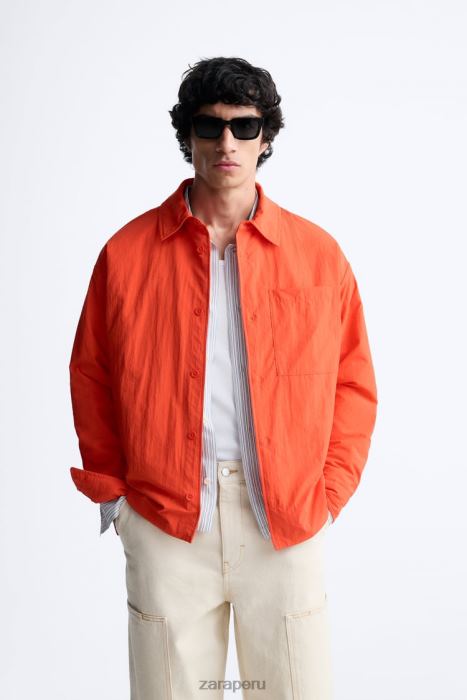Zara hombres sobrecamisa técnica acolchada BDP8J1178 ropa naranja neón
