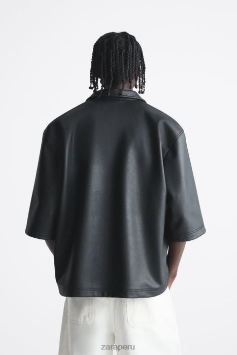 Zara hombres top corto de piel sintética BDP8J1017 ropa negro
