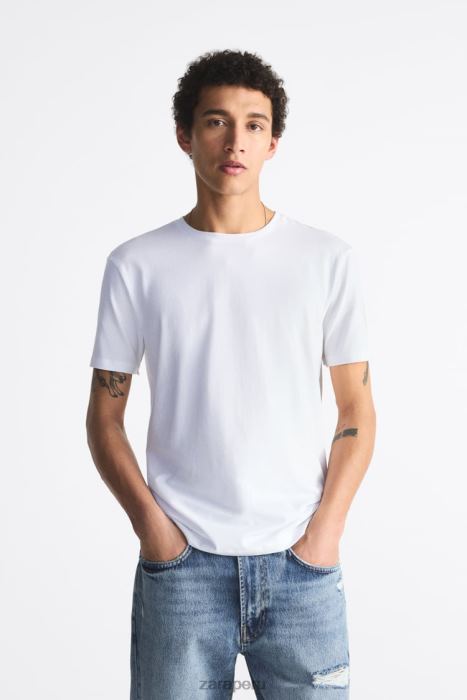 Zara hombres camiseta básica ajustada BDP8J1195 ropa blanco