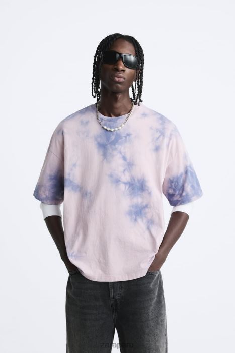 Zara hombres camiseta con estampado tie-dye BDP8J1202 ropa lila
