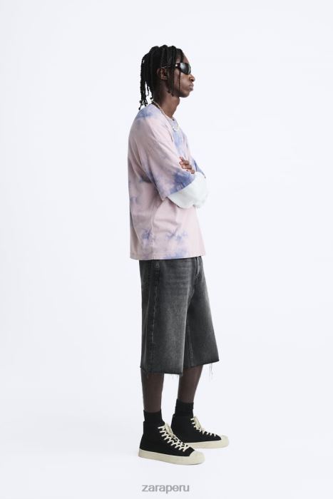 Zara hombres camiseta con estampado tie-dye BDP8J1202 ropa lila