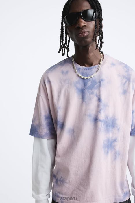 Zara hombres camiseta con estampado tie-dye BDP8J1202 ropa lila
