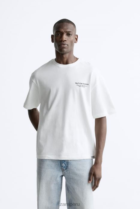 Zara hombres camiseta con fotografía estampada BDP8J1192 ropa ostra blanca