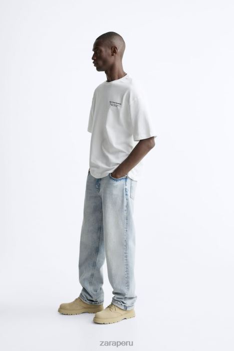 Zara hombres camiseta con fotografía estampada BDP8J1192 ropa ostra blanca