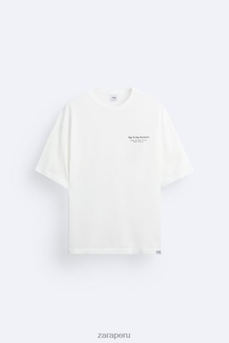 Zara hombres camiseta con fotografía estampada BDP8J1192 ropa ostra blanca