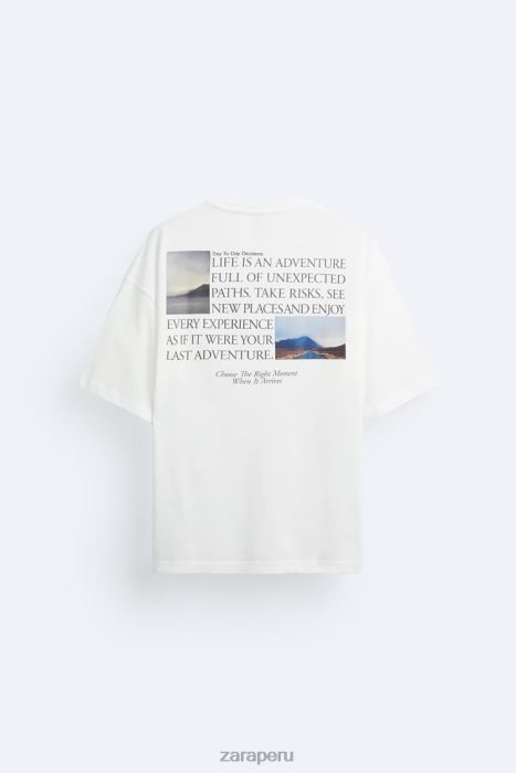 Zara hombres camiseta con fotografía estampada BDP8J1192 ropa ostra blanca