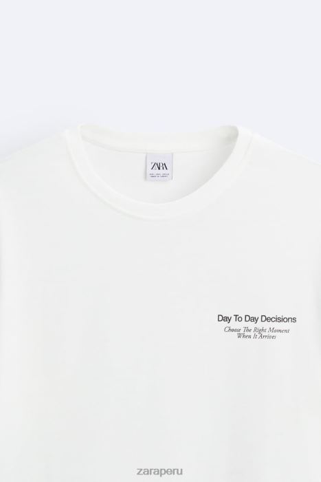 Zara hombres camiseta con fotografía estampada BDP8J1192 ropa ostra blanca