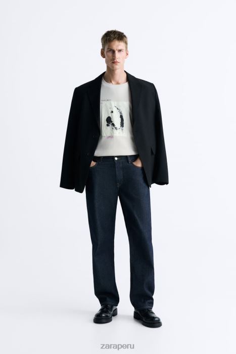 Zara hombres camiseta con parches combinados BDP8J1199 ropa marrón topo