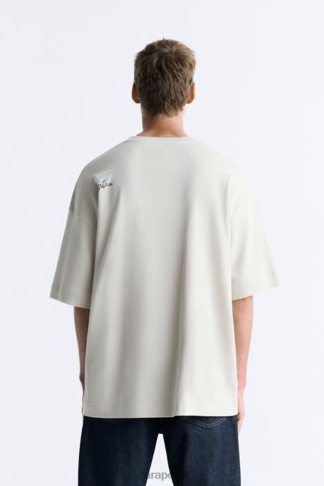 Zara hombres camiseta con parches combinados BDP8J1199 ropa marrón topo