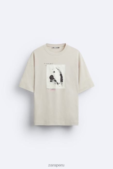 Zara hombres camiseta con parches combinados BDP8J1199 ropa marrón topo