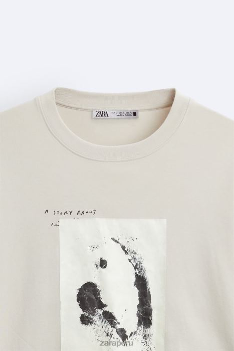 Zara hombres camiseta con parches combinados BDP8J1199 ropa marrón topo