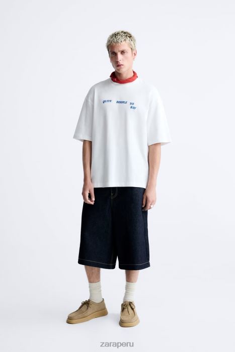 Zara hombres camiseta con texto mixto BDP8J1215 ropa blanco