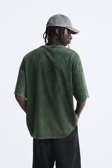 Zara hombres camiseta estampada con lavado ácido BDP8J1207 ropa verde lavado