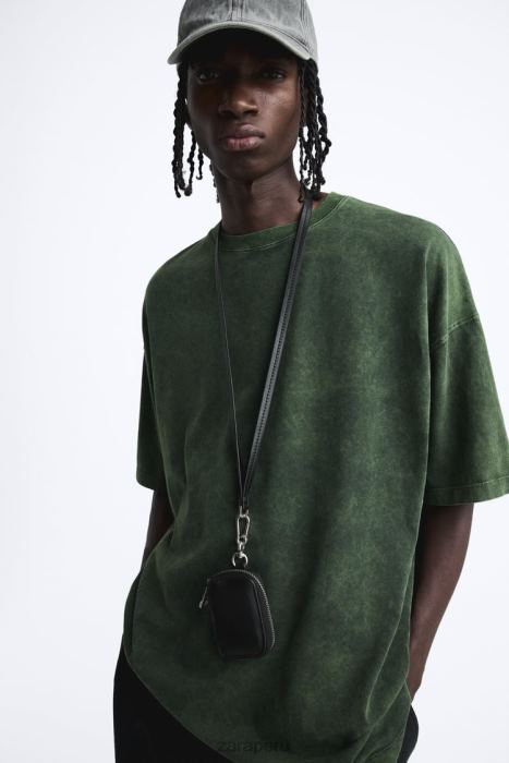 Zara hombres camiseta estampada con lavado ácido BDP8J1207 ropa verde lavado