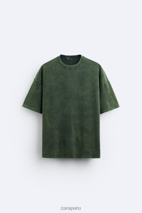 Zara hombres camiseta estampada con lavado ácido BDP8J1207 ropa verde lavado