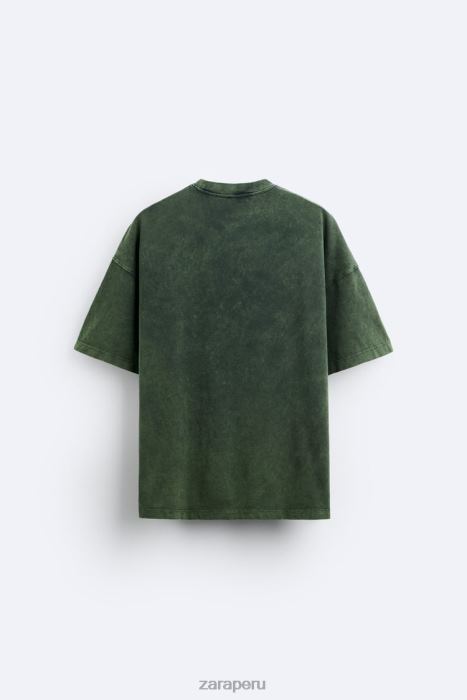 Zara hombres camiseta estampada con lavado ácido BDP8J1207 ropa verde lavado