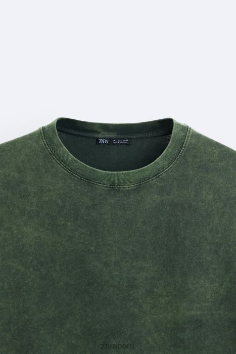 Zara hombres camiseta estampada con lavado ácido BDP8J1207 ropa verde lavado