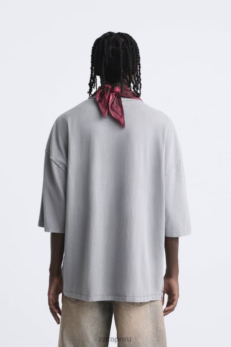 Zara hombres camiseta lavada de color BDP8J1203 ropa gris